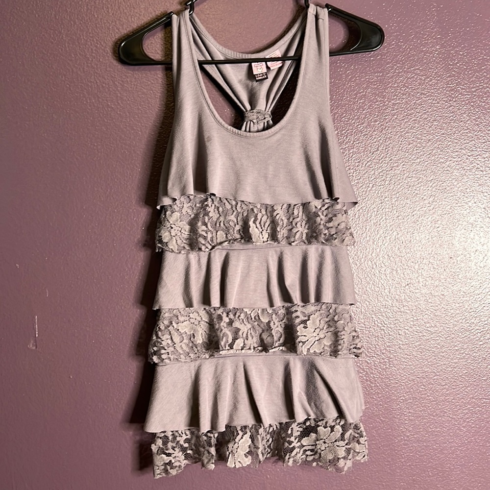 S Grayish Purple Lace Tiered Racerback Tank